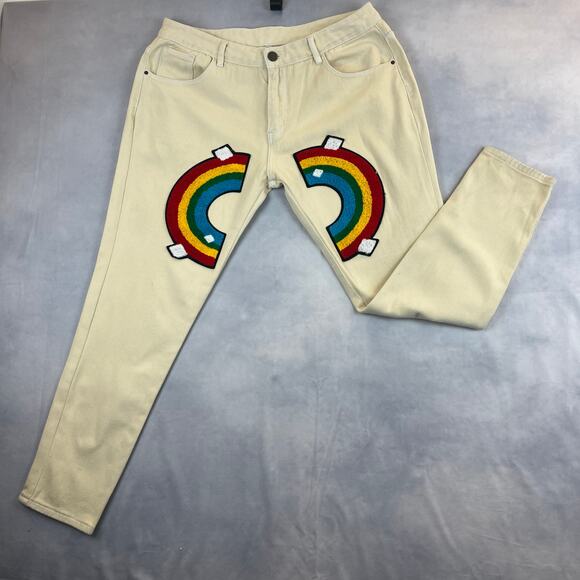 Rainbow Patch Cream Colored Cotton Denim Mid Rise 36x30